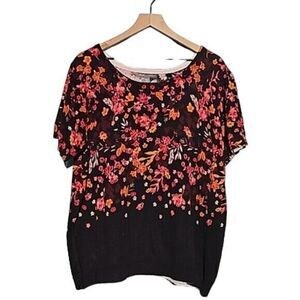 Jessica London Womens's sz 22/24 Floral Bloom Core Spring Short Sleeve Sweater